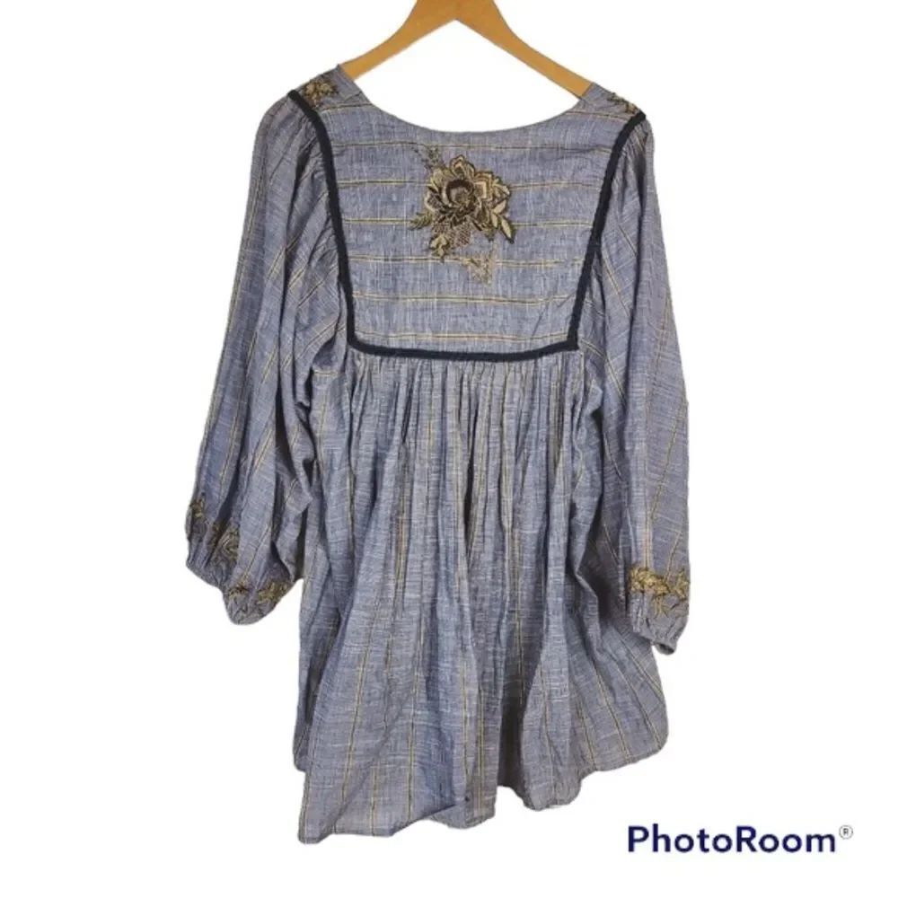 ✨ World Market Denim Blue Striped Embroidered Tunic✨ - Picture 3 of 6